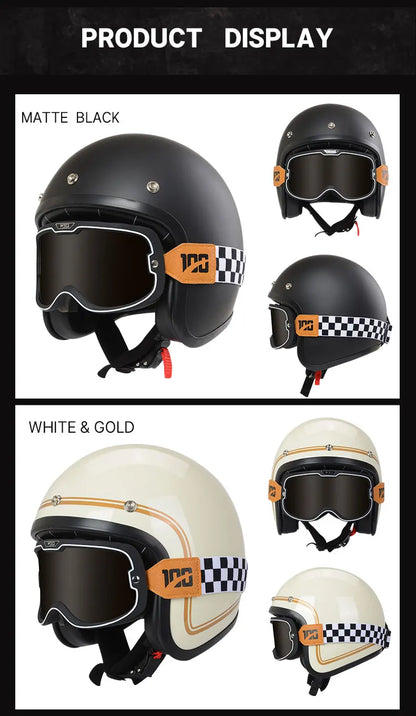 Hot Sale Open Face Helmet Retro 3/4 Jet Motorcycle Helmets Men ABS Shell Safty Cap German Style Four Seasons DOT Approved