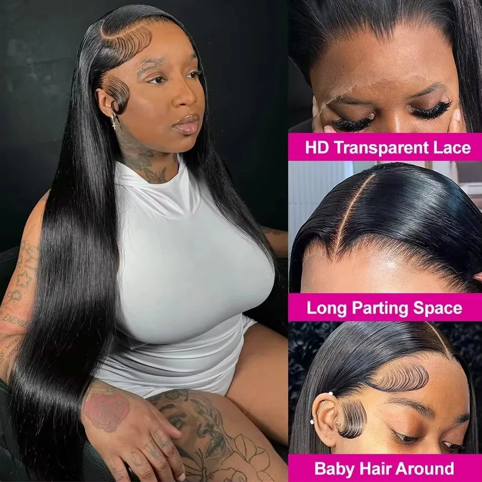 13x6 Bone Straight Hd Transparent 13x4 Lace Front Human Hair Wig 30 40 Inch For Women Pre Plucked With Baby Hair Lace Front Wigs