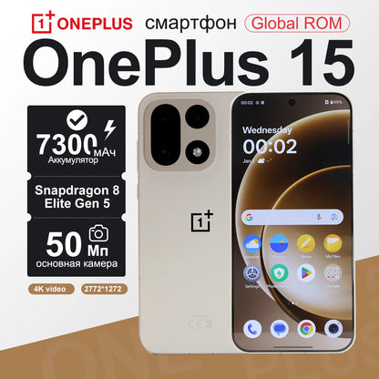 New OnePlus 15 Unlocked Smartphone 6.78'' 165Hz High Refresh Rate Screen 50MP Triple Camera 7300mAh Battery Supports NFC IP68