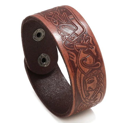New Embossed Pattern Retro Cowhide Personalized Leather Bracelet MenCreative Jewelry European and American Style Gift