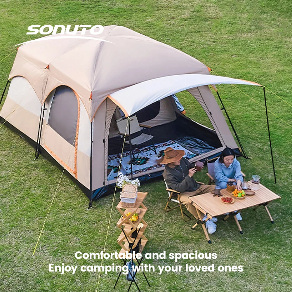 330x210x185cm Person 2 Room Family Tent Large Double Layer Camping Tent with Sun Mosquito Protection Waterproof Privacy Shelter