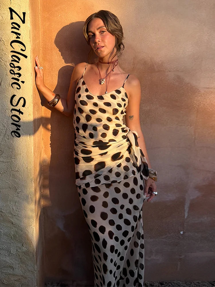 Sexy Leopard Print Women's Summer Dress Y2k Sleeveless Waist Cinching Strap Dresses With Scarf New Casual Beach Party Robe 2026