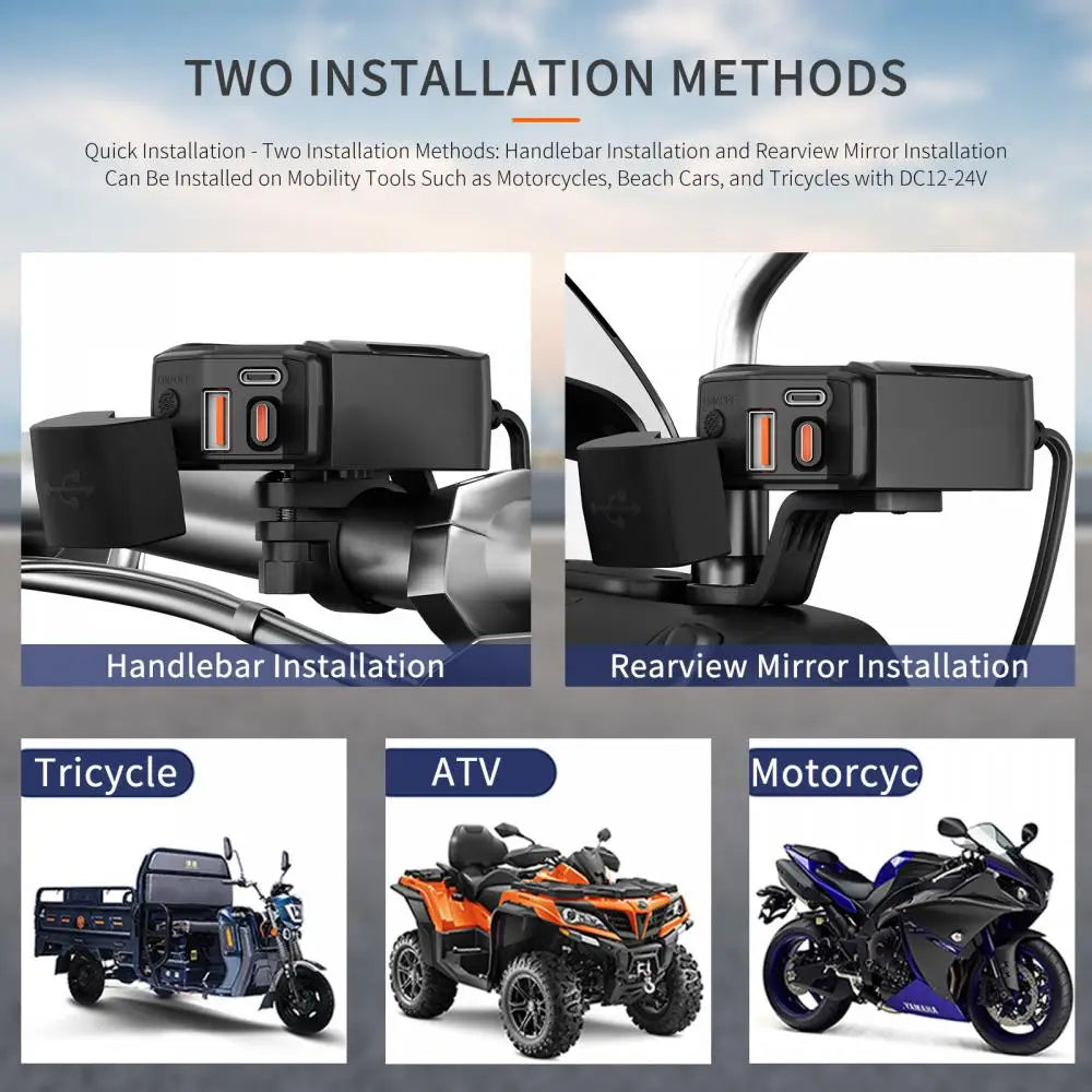 Motorcycle USB Charger 12V Power Supply Adapter with Voltmeter Handlebar USB Socket Charger Waterproof Motorcycle Accessories