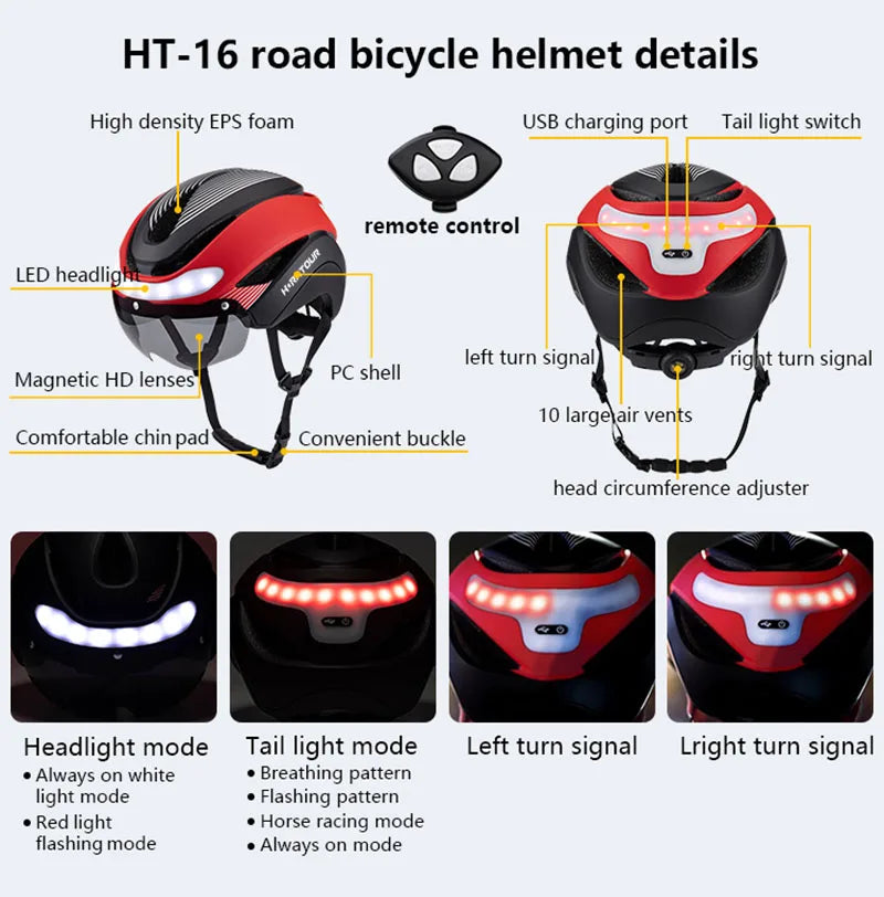Horntour New Bicycle Helmet Ride Lights Racing Road Bike Helmet Men and Women Outdoor Sports Pro Cycling Bicicleta Safety Cap ﻿