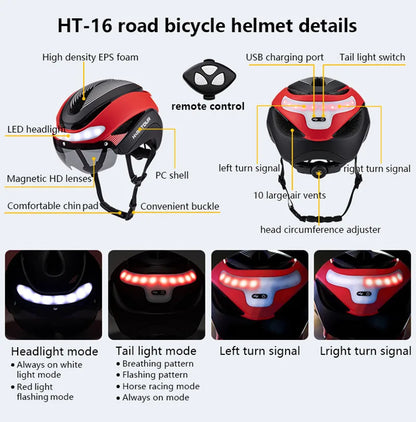 Horntour New Bicycle Helmet Ride Lights Racing Road Bike Helmet Men and Women Outdoor Sports Pro Cycling Bicicleta Safety Cap ﻿