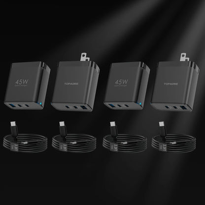 2packs 45W 3 Port USB Charger Type C Fast Charge Mobile Phone Adapter For iPhone Samsung Xiaomi Huawei Quick Charge Wall Charger
