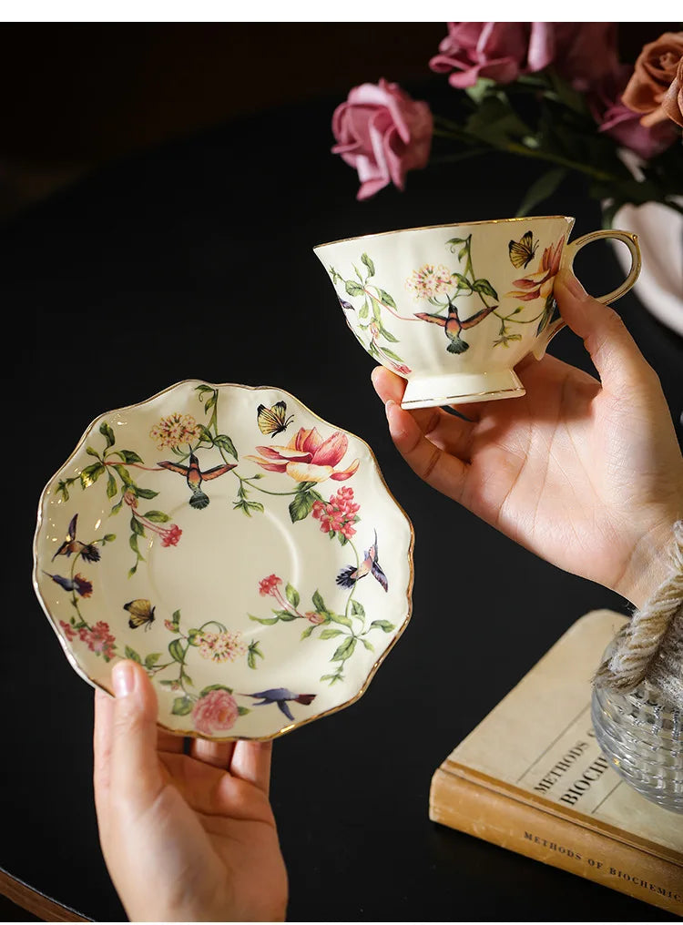 Flower and Bird Patterns Ceramic Cup&saucer Dining Table Coffee Mug Milk Cups Afternoon Tea Teacup Fruit Juice Container