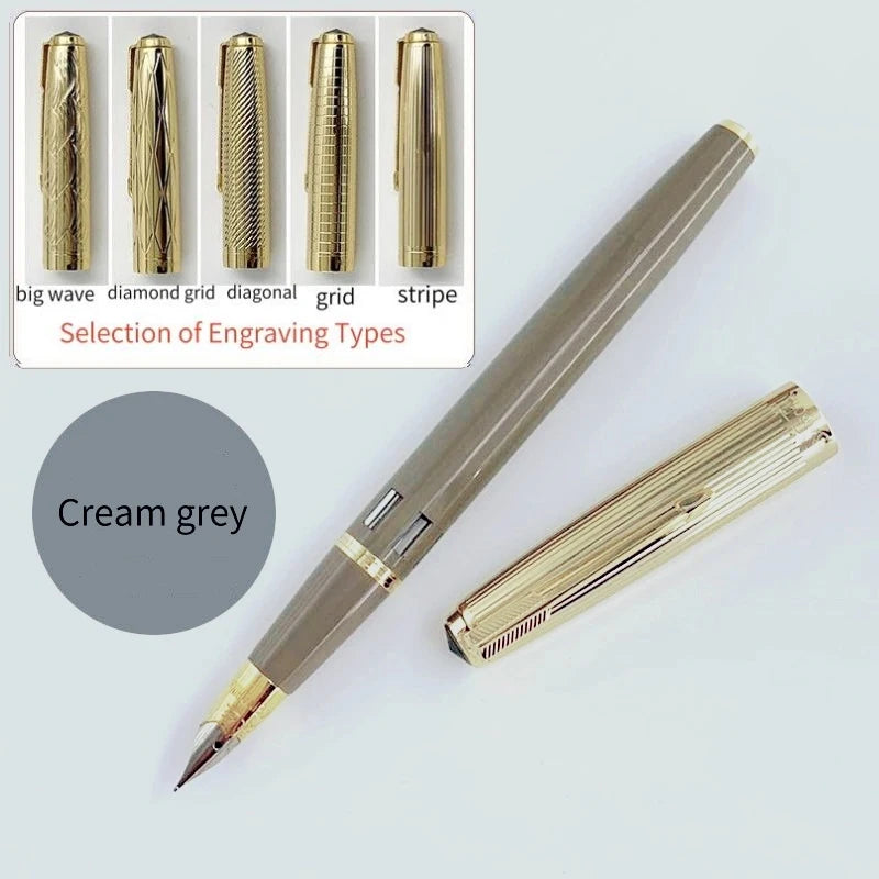 WingSung 601A Double Blue Stone Fountain Pen Gold Carving Cap Vacuum Piston F 0.5mm Iridium Wrapped Nib Writing Ink Pens Gift