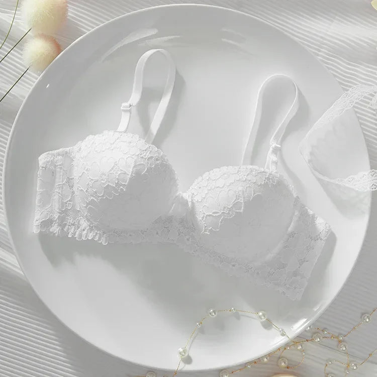Thickened Underwear Women's Small Breasts Gather Together with Steel Rings Shaped Upper Support A Cup Flat Bra Double Bralette