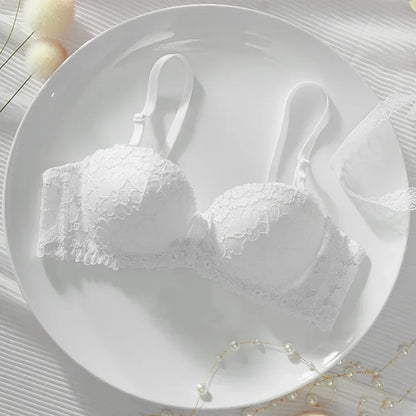 Thickened Underwear Women's Small Breasts Gather Together with Steel Rings Shaped Upper Support A Cup Flat Bra Double Bralette