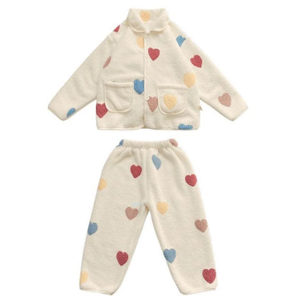 Flannel Girls Pajamas Sets Winter Children's Coral Fleece Sleepwear Cartoon Teenager Loungewear Set Thicken Kids Pyjamas Clothes