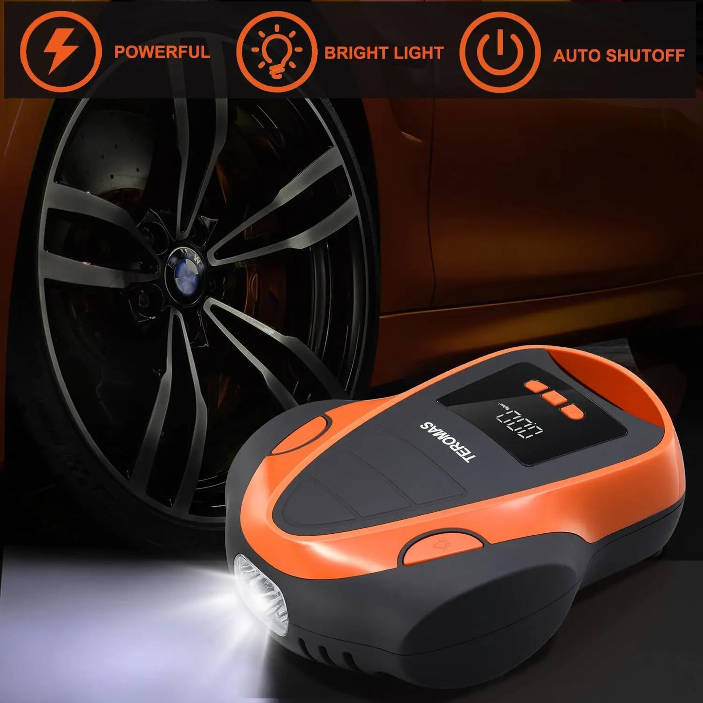 Portable Air Compressor for Car Tires, Digital Electric Pump with Pressure Gauge, 12V DC/110V AC for Inflatables