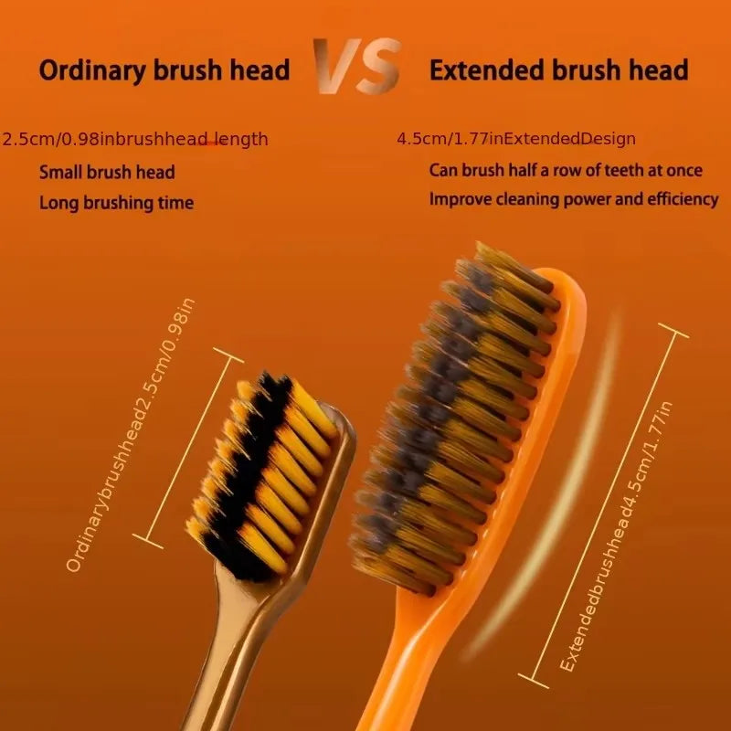 6-Pack Luxury Long-Handle Household Wide-Head Adult Ultra-Fine Soft Bristle Toothbrushes, Enlarged and Extended Couple Family Pack with Printed Handles, Gentle on Gums, Fine Bristles, Efficient Cleaning, Stylish Design, Non-S