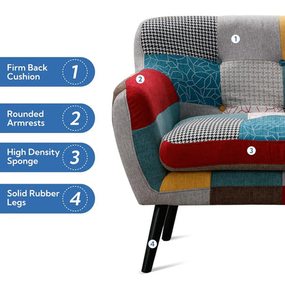 Modern Boho Loveseat Couch Sofa Chair for Living Room Bedroom, Upholstered Colorful Plaid Fabric 2-Seat Love Seat, Customized