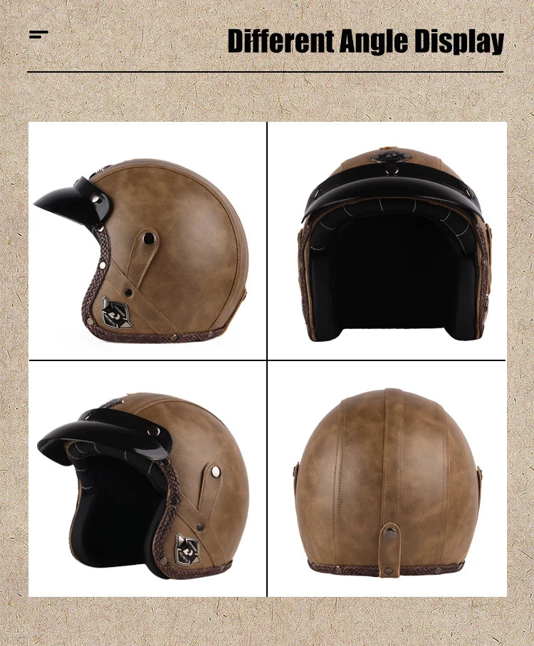 UCHOOSE Retro Motorcycle Helmet PU Leather Open Face 3/4 Chopper Bicycle Helmets Classic Casco Moto Vintage