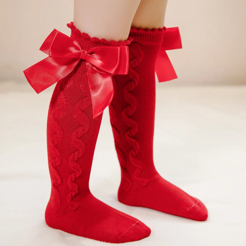 Winter Baby Girls Knee High Socks Kids Cotton Sock With Big Bow Soft Toddlers Princess Children Long Socken For 0-5 Years
