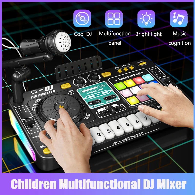 Kids Simulation DJ Mixer Controller Toy Multifunctional Music Effects Electronic Learning Game Birthday Gift for Children Mixers