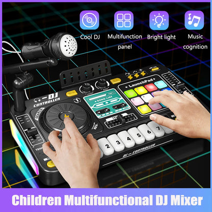 Kids Simulation DJ Mixer Controller Toy Multifunctional Music Effects Electronic Learning Game Birthday Gift for Children Mixers