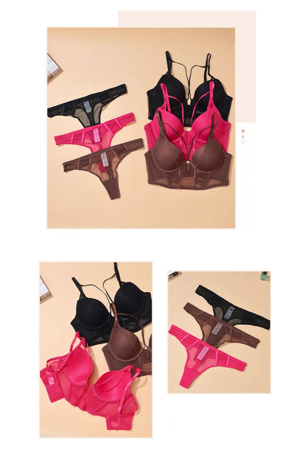 Hollow Out Lingerie Deep-V Neck Fishbone Underwear Push Up Women Sexy Lengthen Bra And Panty Sets Fashion Young Girls Intimates