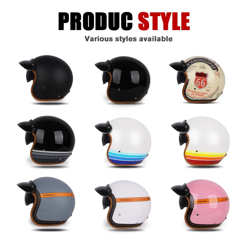 DOT Certificated Retro Motorcycle Helmet Cafe Racer Open Face Casco Moto Motorcycle Accessories Men Moto Helmets