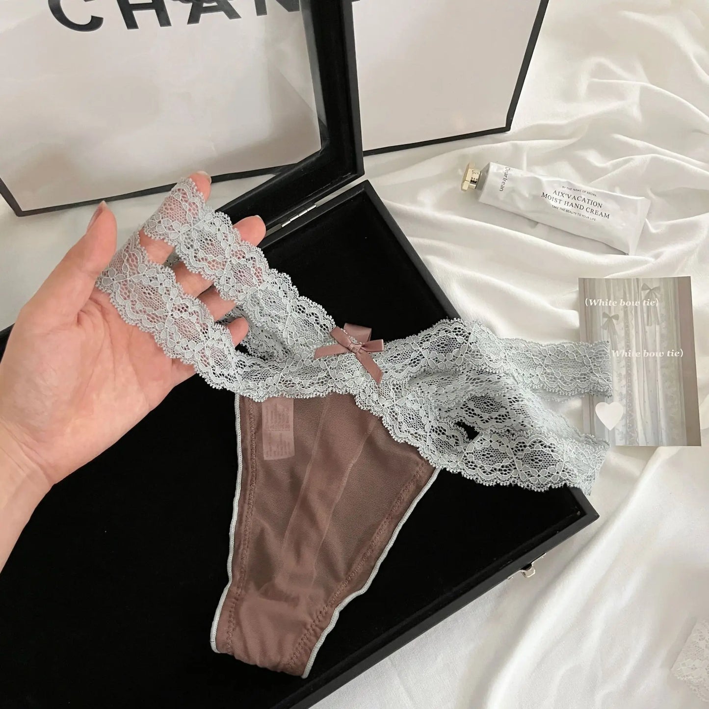 Women's thong  Lace Low Waist G-String Women Panties Mesh Bow Female Ladies Briefs Breathable Underwears Intimates Lace border o