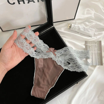 Women's thong  Lace Low Waist G-String Women Panties Mesh Bow Female Ladies Briefs Breathable Underwears Intimates Lace border o