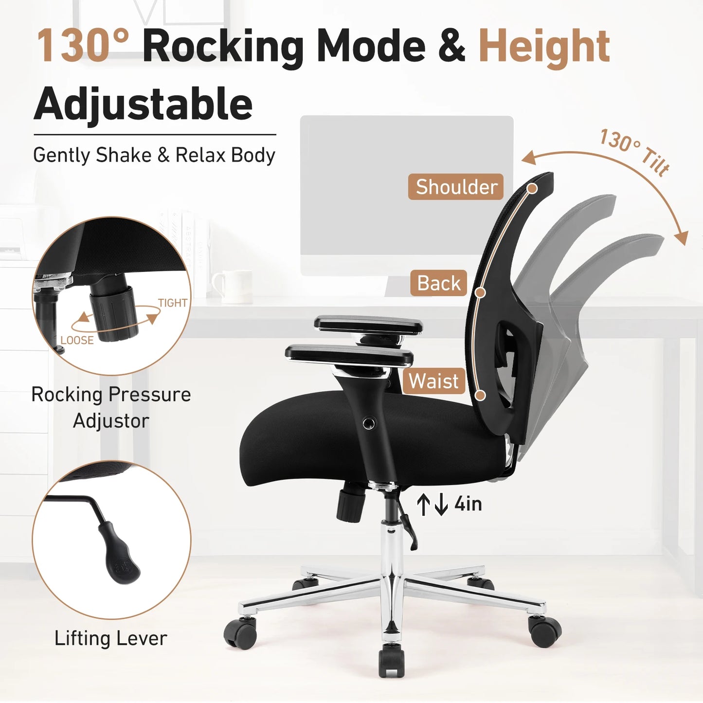JHK 500lbs Heavy Duty Mesh Backrest Lumbar Support Office Chair Ergonomic Adjustable Height 4D Armrest Gaming Chairs for Home