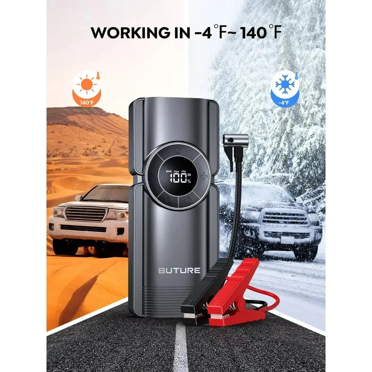 Car 3500A Portable 12V Jump Starter Power Bank 12V Auto Battery Charger Booster Starting Device with Air Compressor 4 in 1