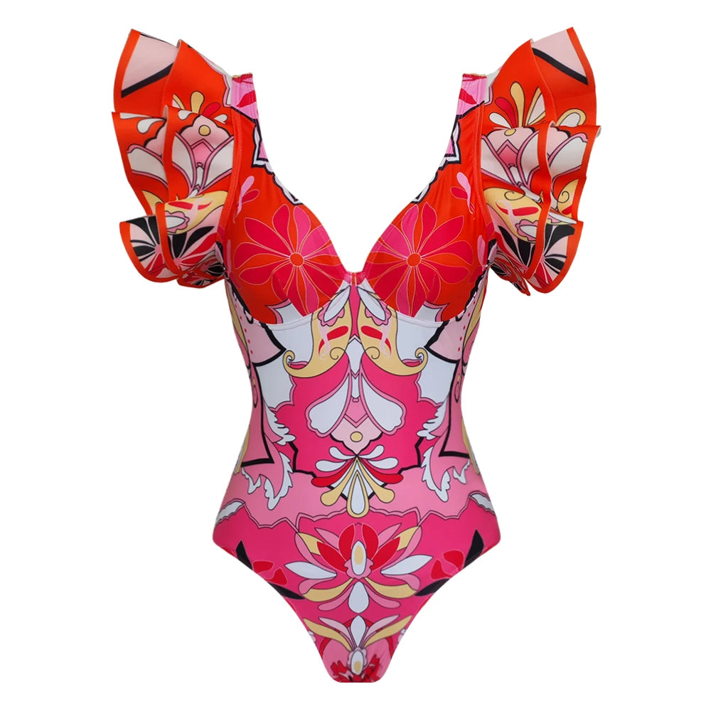 2026 New Sexy Ruffle Bikini Set Printed Brazilian Biquini Women Swimwear Skirt Bathing Suit Girls Summer Beachwear Dress
