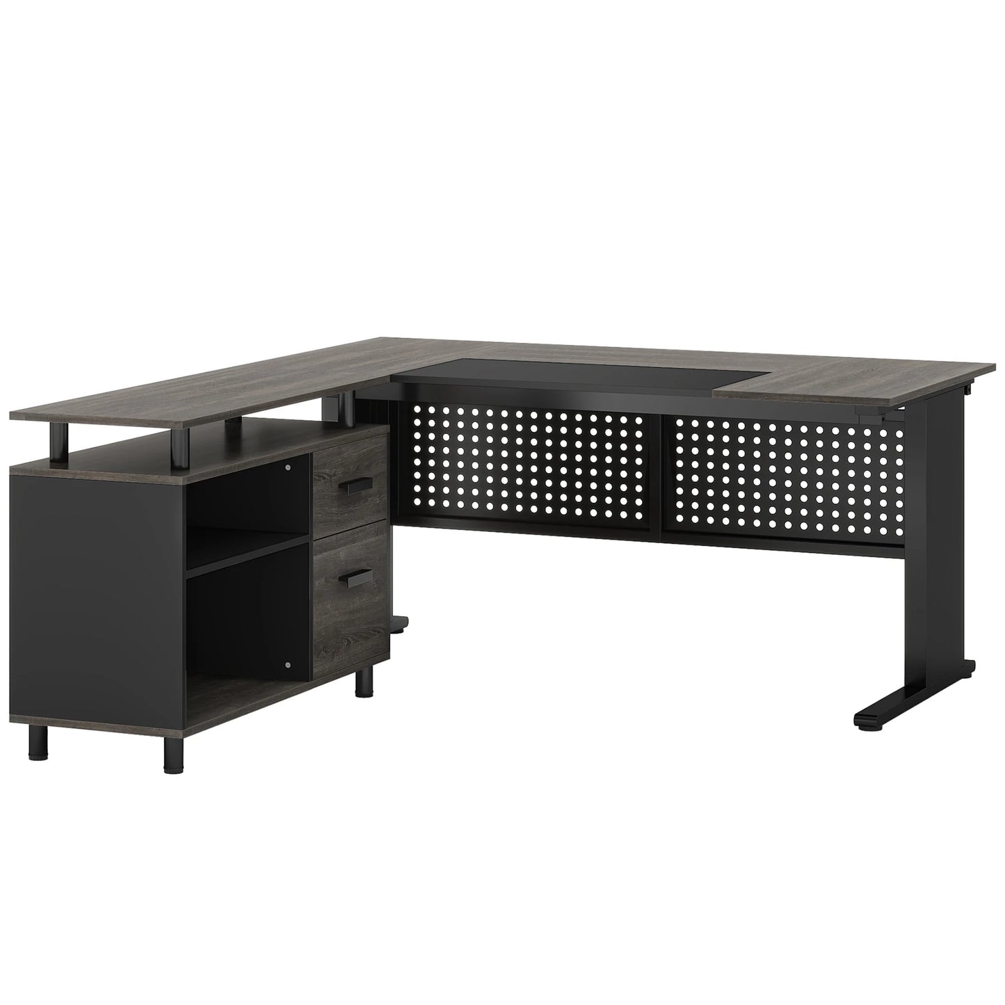 Tribesigns 63 Inch Executive Desk with File Cabinet, Large Office Desk L Shaped Computer Desk with Drawers and Storage Shelves