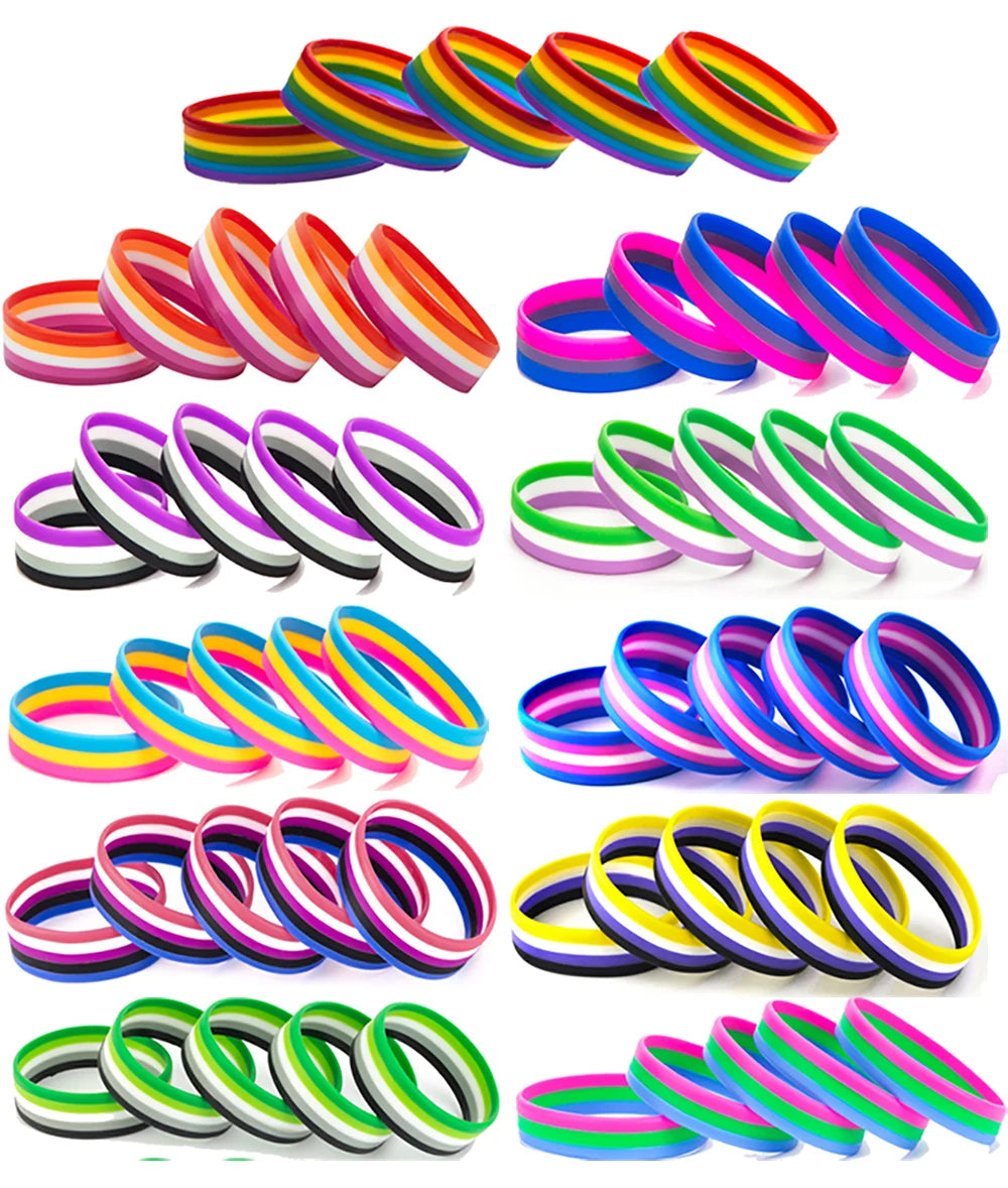 LGBT Pride Rainbow Pansexual Asexual Genderqueer Bisexual Wristband Jewelry Silicone Bracelet SLP-0000