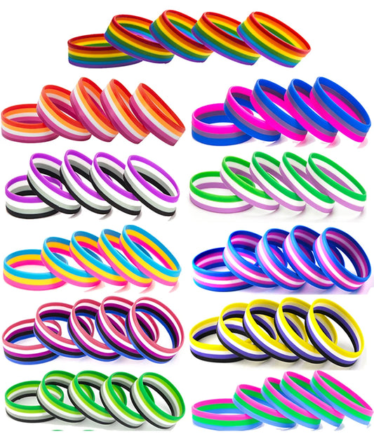 LGBT Pride Rainbow Pansexual Asexual Genderqueer Bisexual Wristband Jewelry Silicone Bracelet SLP-0000