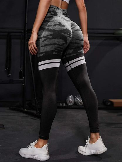 Stripe Camo Leggings Women Seamless Knit Tights High Waist Hip Liftting Outdoor Running Cycling Fashion Slim Yoga Fitness Pants
