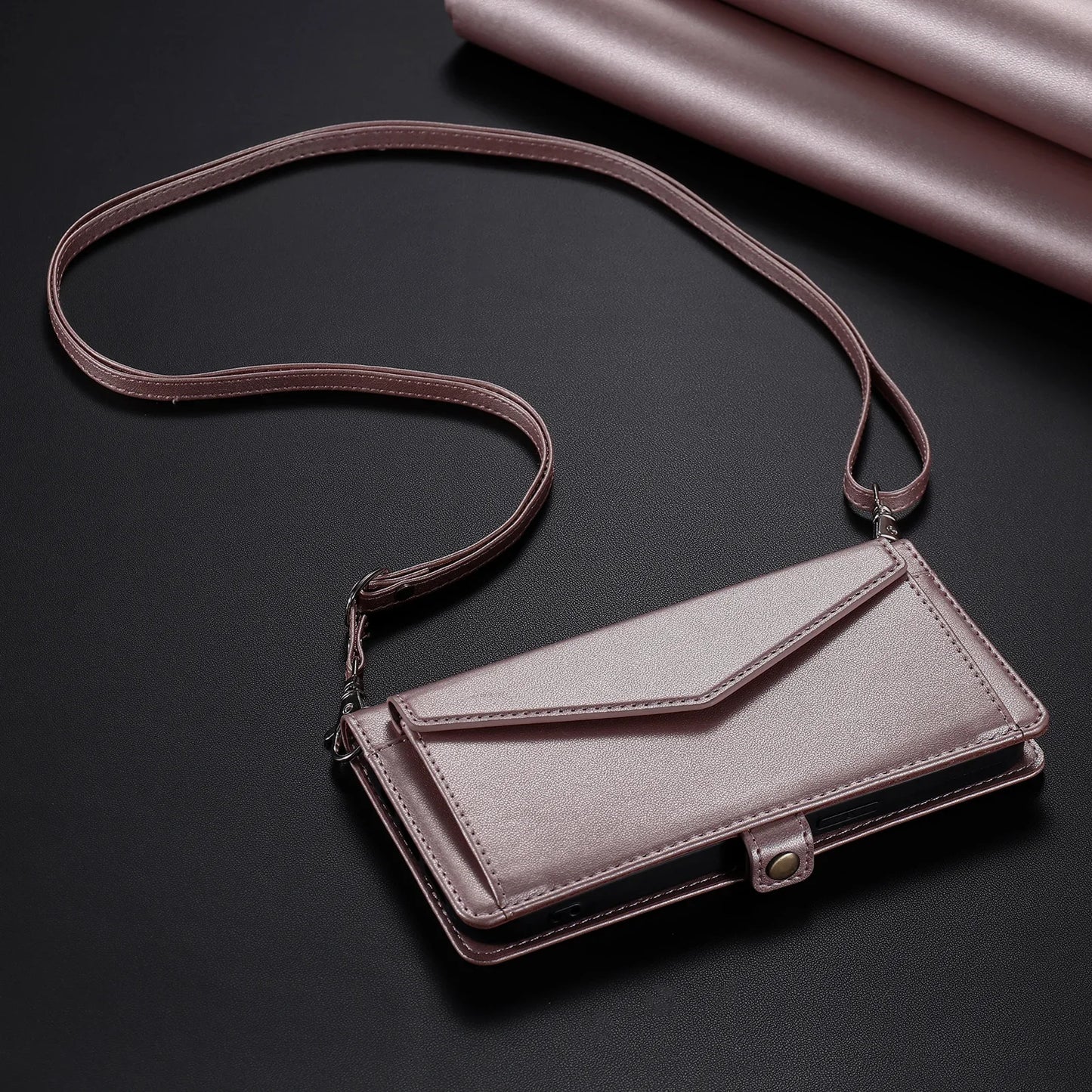 Crossbody Leather Wallet Case For iPhone17 16 Pro Air 16E 15 14 13 12 11 Pro Max XS XR SE 8 7 Card Solt Pocket Shoulder Cover