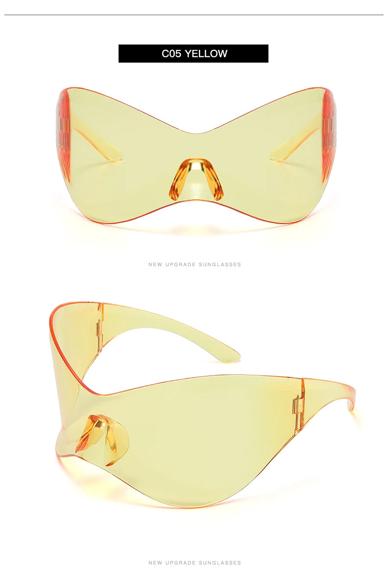 Protective Glasses New Oversized Y2K Punk Rimless Sunglasses Women Men Brand Designer Hip Hop Sport One Piece Sun Glasses Shades