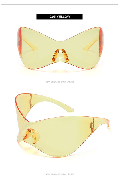Protective Glasses New Oversized Y2K Punk Rimless Sunglasses Women Men Brand Designer Hip Hop Sport One Piece Sun Glasses Shades