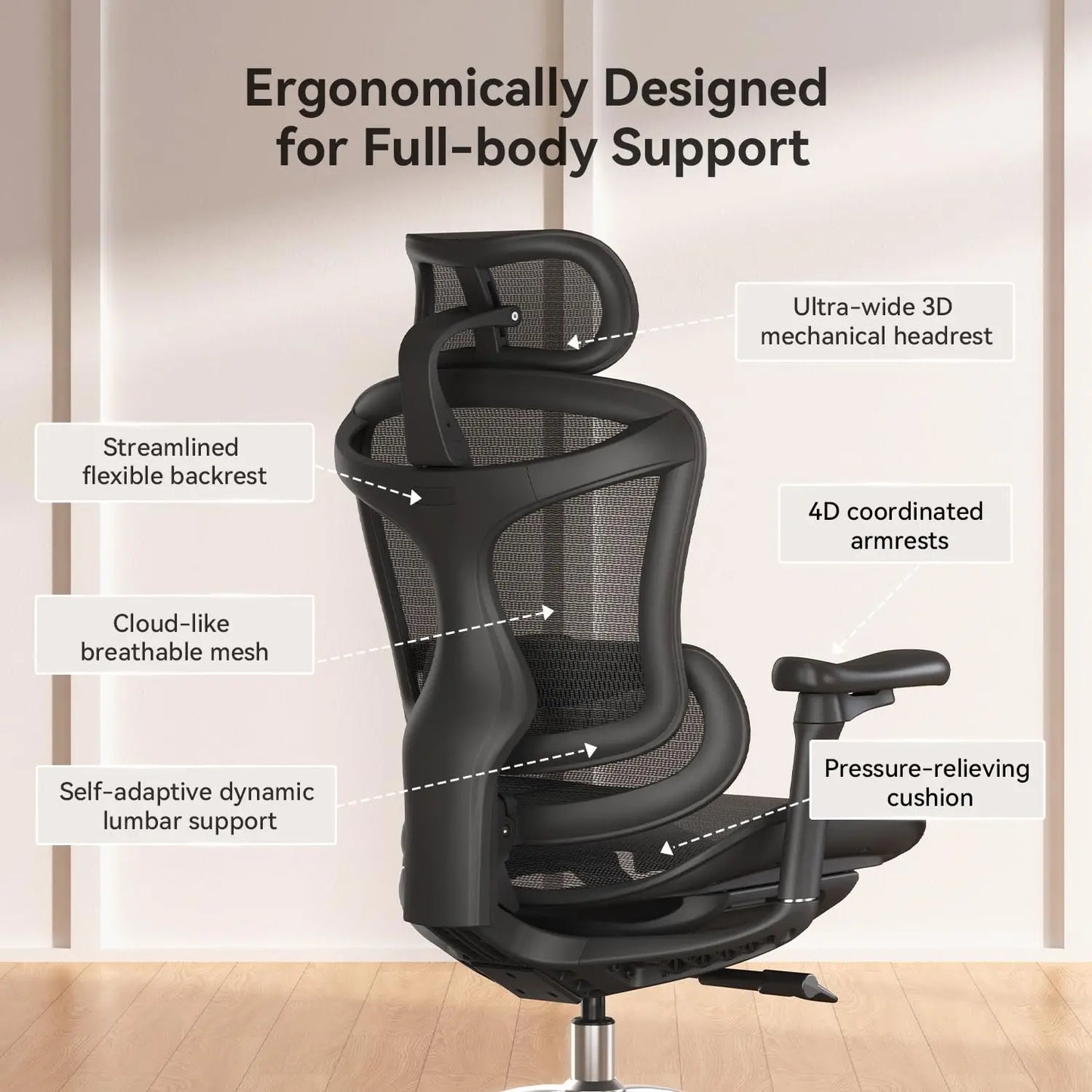 Doro C300 Ergonomic Office Chair with Ultra Soft 3D Armrests, Dynamic Lumbar Support for Home Office Chair,, Customized