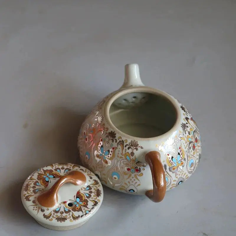 Hand Drawn Ceramic Teapot, Vintage Chinese Kung Fu Teapot, Household Brewing Porcelain Tea Set, Vintage Floral Design