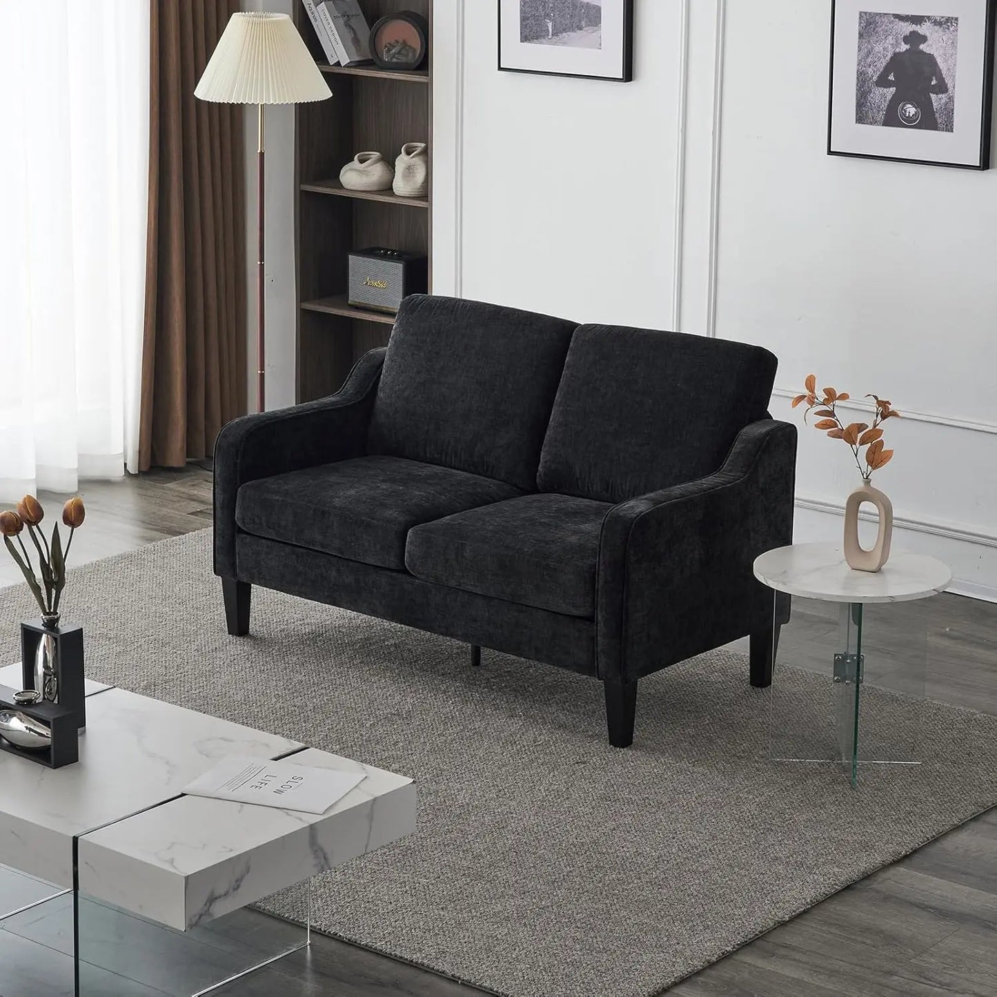 53" Wide Love Seat, Mid-Century Modern Loveseat Sofa Couch with Solid Legs, 2 Seater Sofa Couches with Scooped, Customized