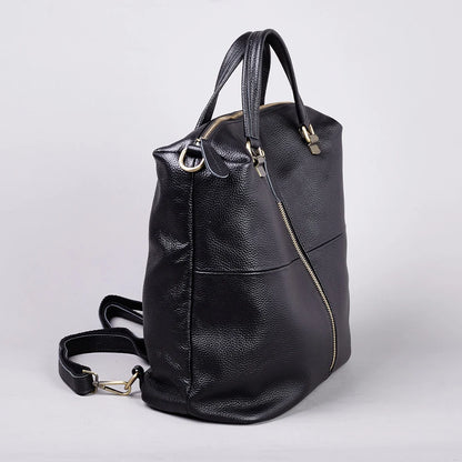 Fashionable Soft Top Layer Cowhide Backpack Large Women's Bag Black Versatile Ladies Handbag Shoulder Bag for All Occasions