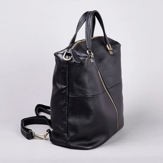Fashionable Soft Top Layer Cowhide Backpack Large Women's Bag Black Versatile Ladies Handbag Shoulder Bag for All Occasions