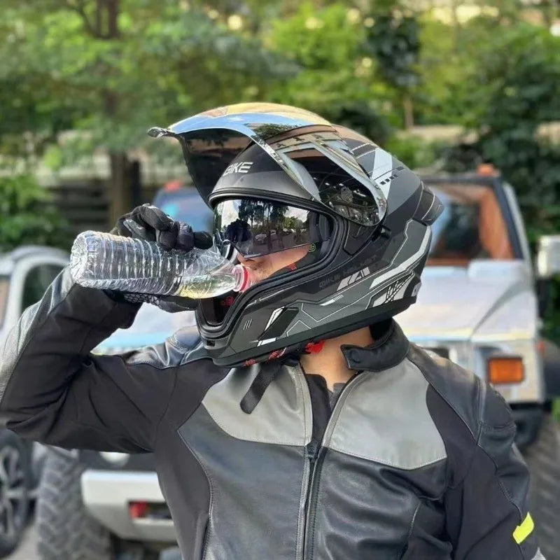 Qike FP02 Motorcycle Helmet Flip Up Helmet Qike FP02 Visor QIKE Prats Dual Visor Casque Moto Street Bike Long Visor Casco Moto