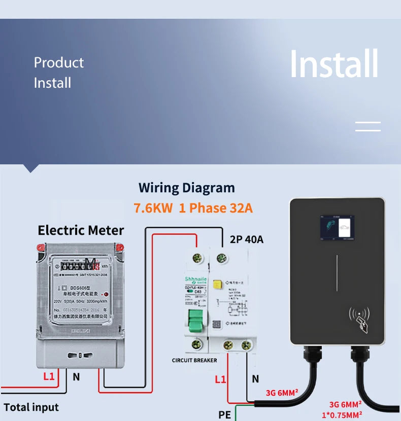 JIGU 1-phase 7kw 32A Type 2 Electric Vehicle Charging Station 3-phase 11KW 22KW EV Charger WIFI Bluetooth Wallbox Car Charger