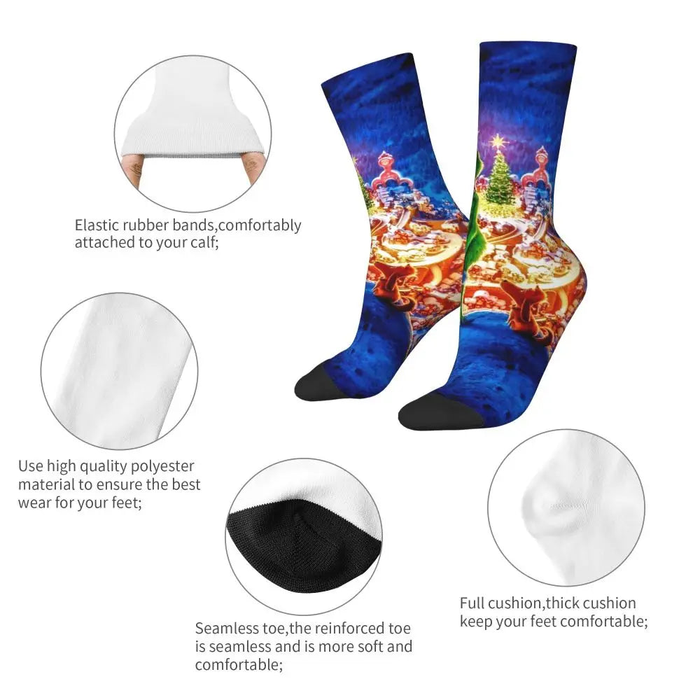 Cartoon Grinchh Xmas Socks Men's Women's Funny Happy Christmas Socks Hip Hop Spring Summer Autumn Winter Socks Gift