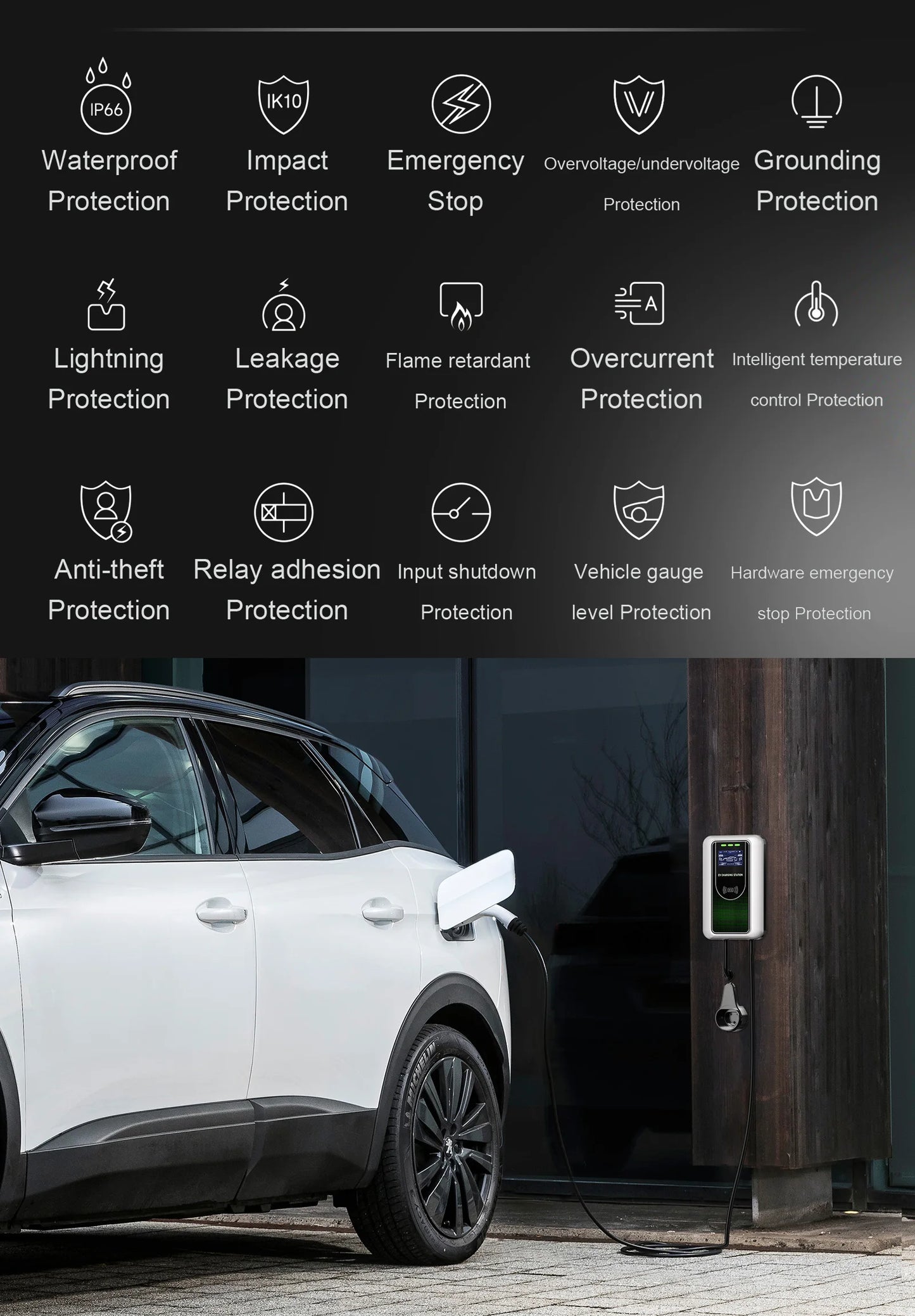 AFYEEV Type2 EV Charger 32A 7.6KW Charging Station Car Charger 11KW 22KW 3Phase EVSE Wallbox APP Bluetooth WiFi Remote Control