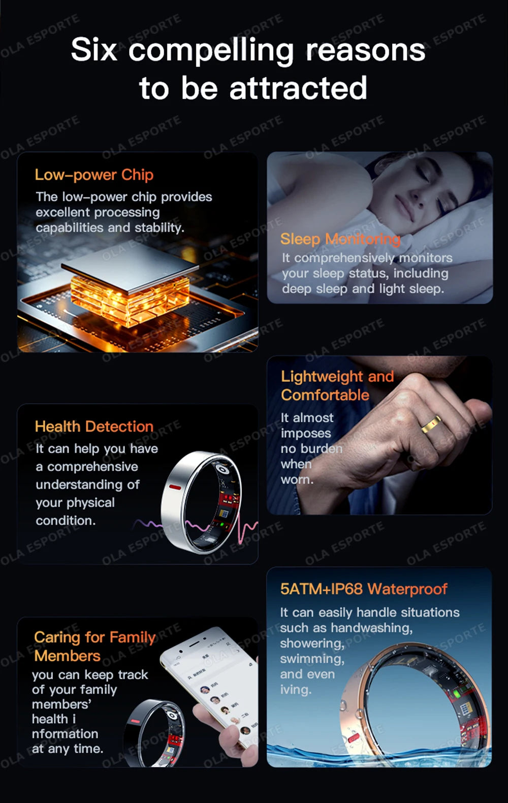 Men Women Fashion Smart Ring Sleep Heart Rate Blood Pressure Monitoring Bluetooth Connection Multiple Sports Modes Fitness Rings