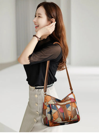 Women's Elegant Vintage Crossbody Bag Trendy HandBag Fashion Multi-pockets Shoulder Bag All-match Retro Crossbody Bag for Daily