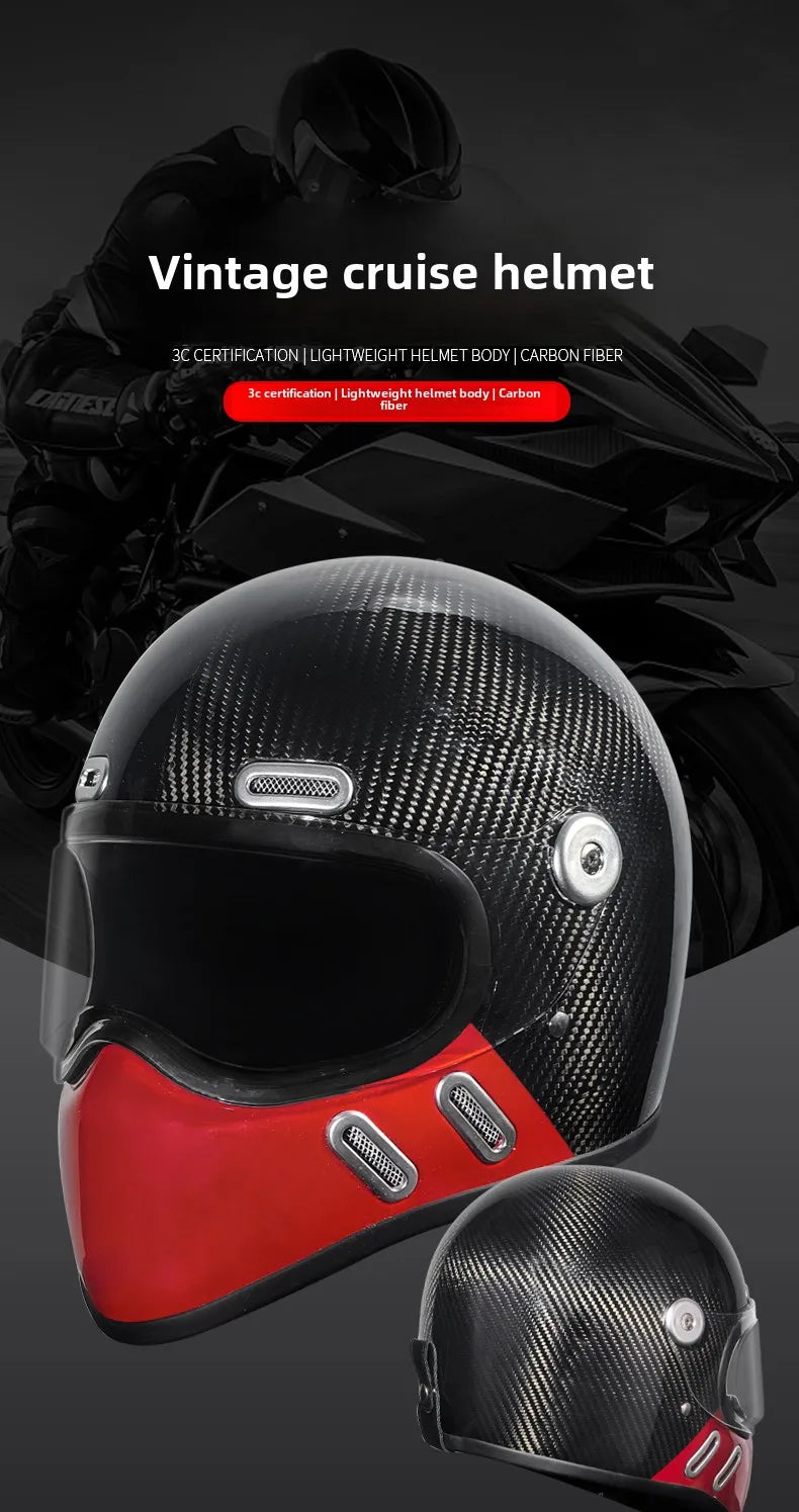 Carbon Fibre Motorcycle Helmet Full Face Retro Motorbike Helmet Men Women Cascos Para Moto Capacete Casco Moto For Harley DOT