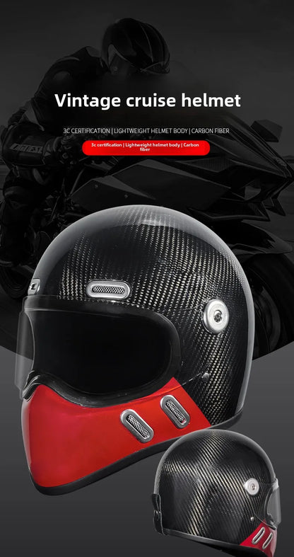 Carbon Fibre Motorcycle Helmet Full Face Retro Motorbike Helmet Men Women Cascos Para Moto Capacete Casco Moto For Harley DOT