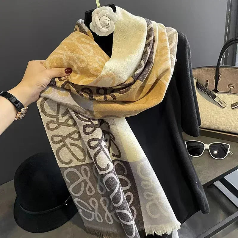 New Korean Version of The Fashion Hair Scarf Senior Sense Office Thick Warm Shawl for Both Casual and Versatile Bib